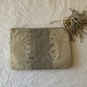 G.I.L.I. Halo Snakeskin Textured Leather Clutch Grey & Cream NWT